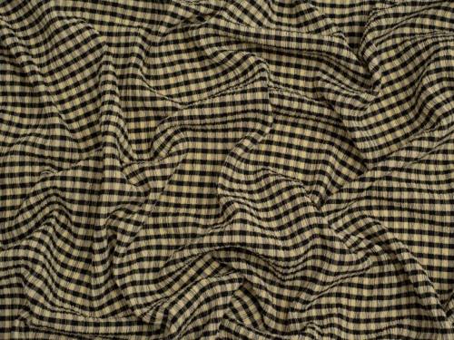 Minerva Core Range Stretch Woven Gingham Seersucker Fabric Black & Lemon
