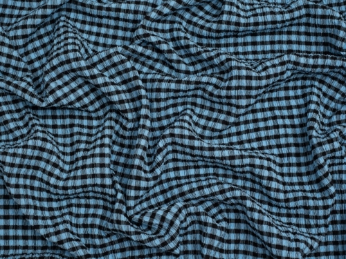 Minerva Core Range Stretch Woven Gingham Seersucker Fabric Black & Turquoise