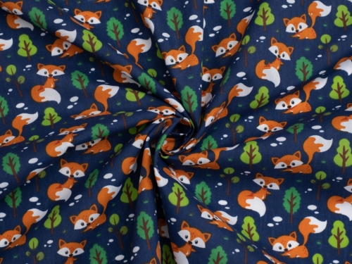 Printed Polycotton Fabric Navy