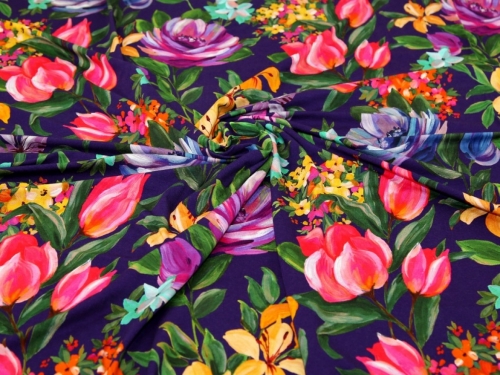 Minerva Exclusive Painted Bouquet Viscose Jersey Stretch Knit Fabric