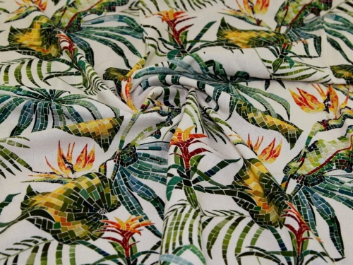 Minerva Exclusive Tropical Tiles Linen Viscose Blend POD Fabric