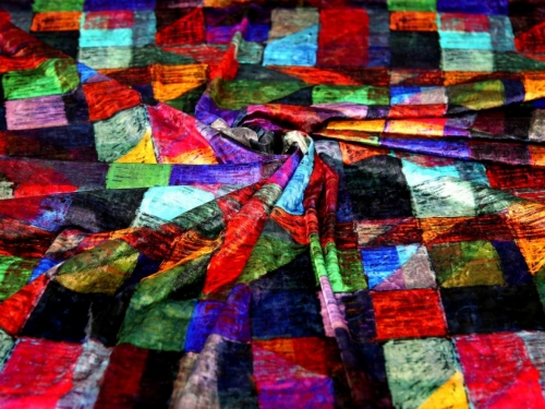Painters Patchwork Recycled Crush Velvet Stretch Knit POD Fabric