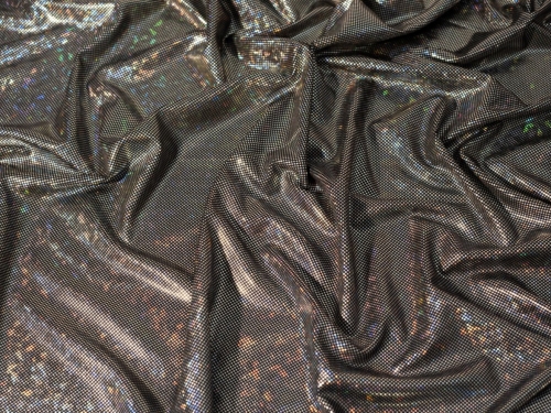 Minerva Core Range Hologram Dot ITY Silky Stretch Knit Fabric Black & Silver