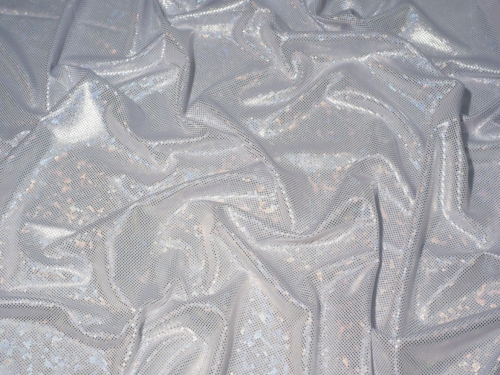 Minerva Core Range Hologram Dot ITY Silky Stretch Knit Fabric White & Silver