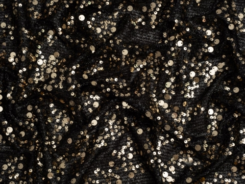 Minerva Core Range Casablanca Sequin Fur Texture Mesh Fabric Black & Gold
