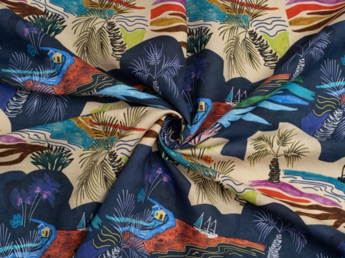 Minerva Exclusive Schooner Shore Linen Cotton Blend POD Fabric