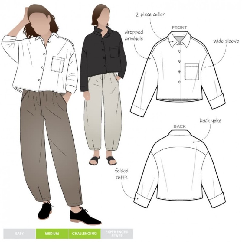 dress shirt sewing pattern CLARA & PDF Cutting guide Bright and clear step by step illustrations and photos Short Sleeve Cameron Button Up