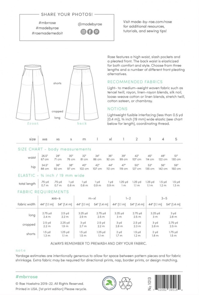 Made By Rae Sewing Pattern Rose Pants | Minerva
