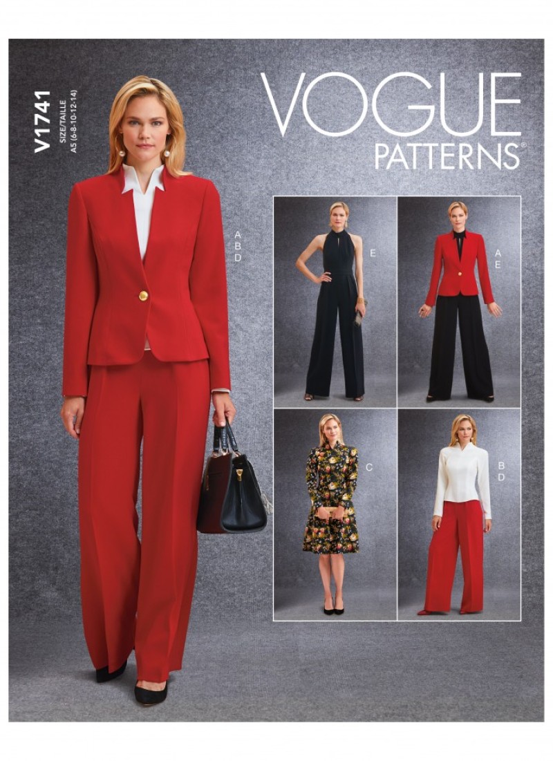 Vogue Jumpsuit Sewing Pattern - Pleated, Elastic Waist, Pockets (Sizes 14-22, Very Easy)