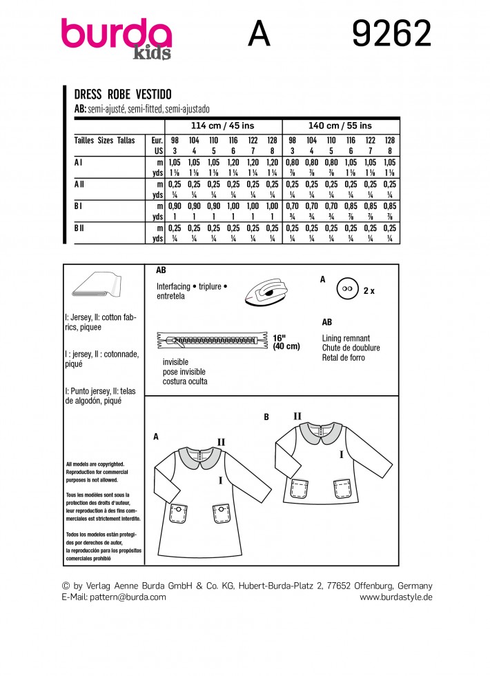 Burda Paper Sewing Pattern 9262 | Minerva