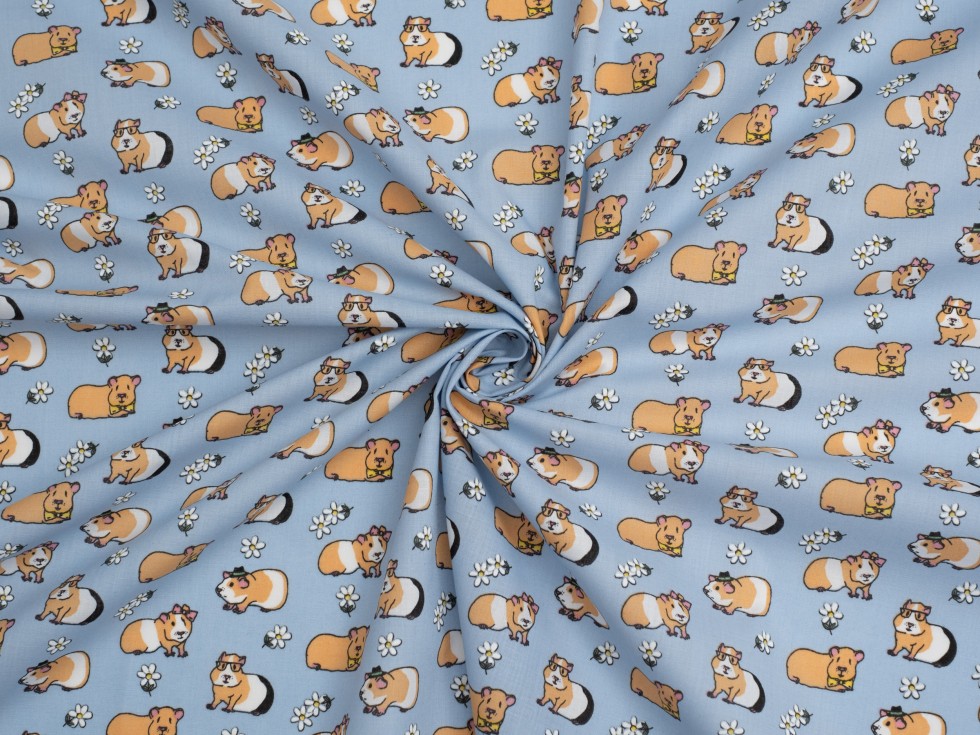 Printed Polycotton Fabric - Guinea Pig Denim Blue