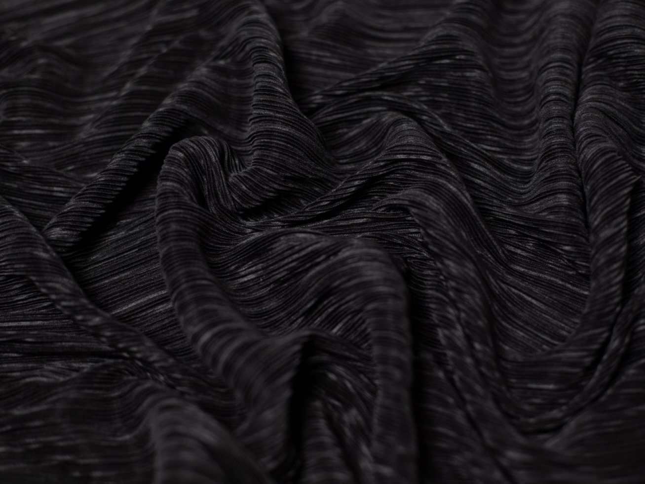 Minerva Core Range Laval Pleated Plisse Stretch Knit Fabric Black