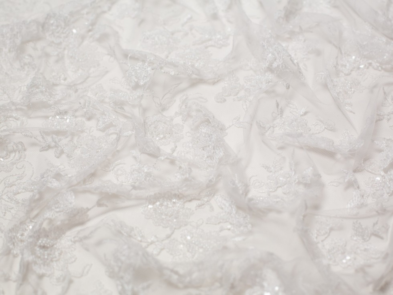 Minerva Core Range Sienna Beaded Lace Fabric White