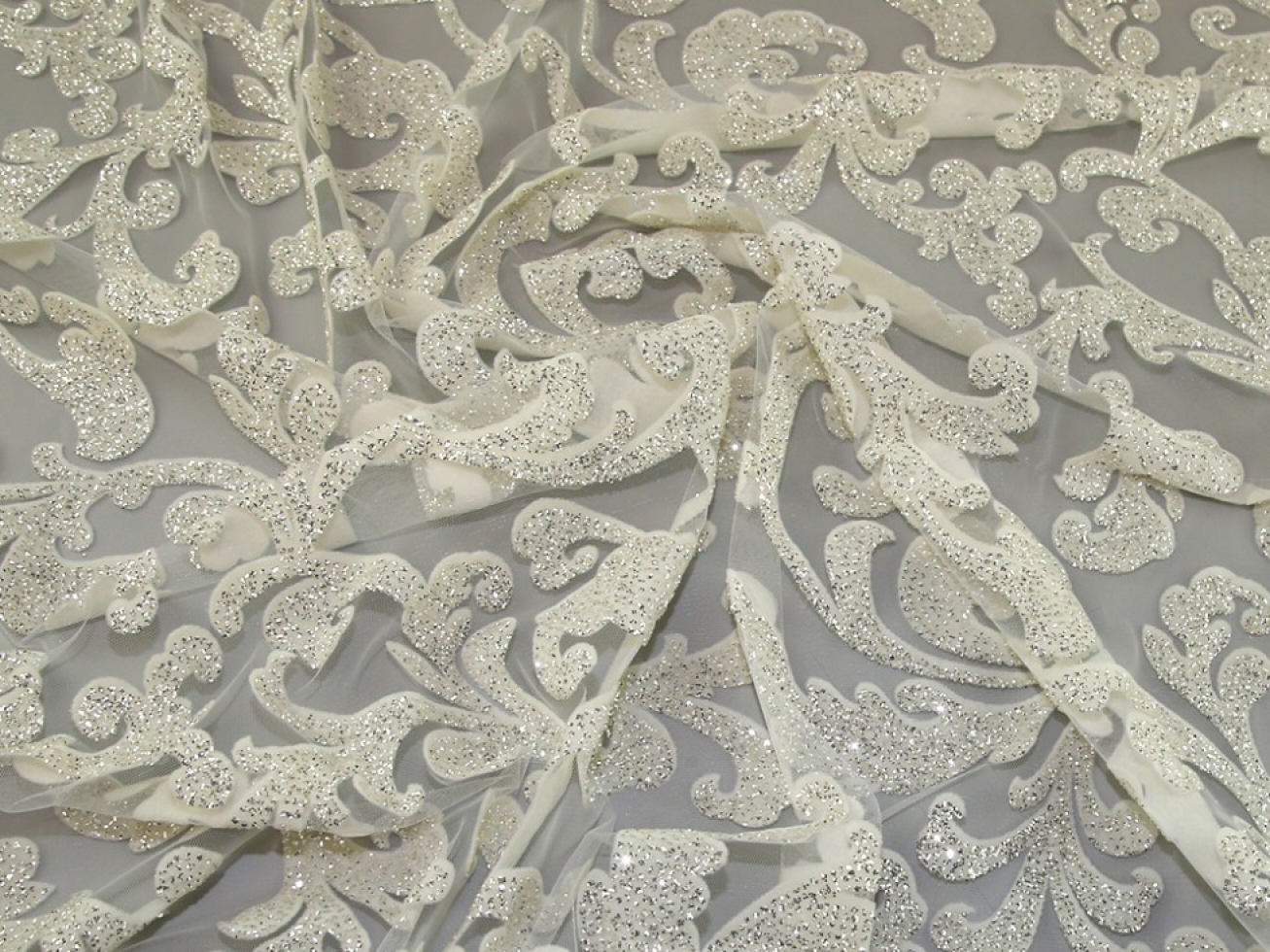 Troy Metallic Lace Fabric Ivory