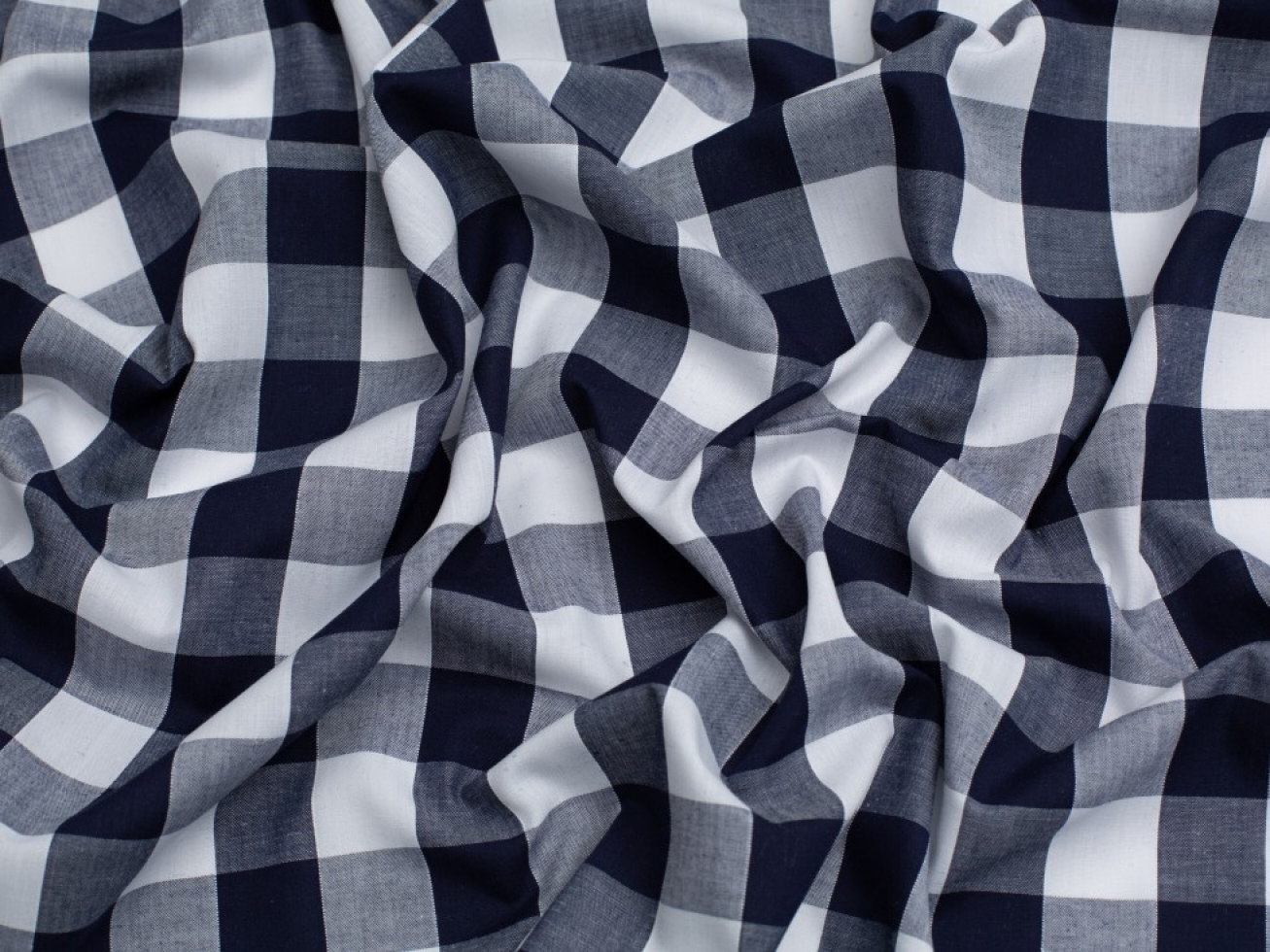 Minerva Core Range 1 inch Check Gingham Fabric Navy Blue
