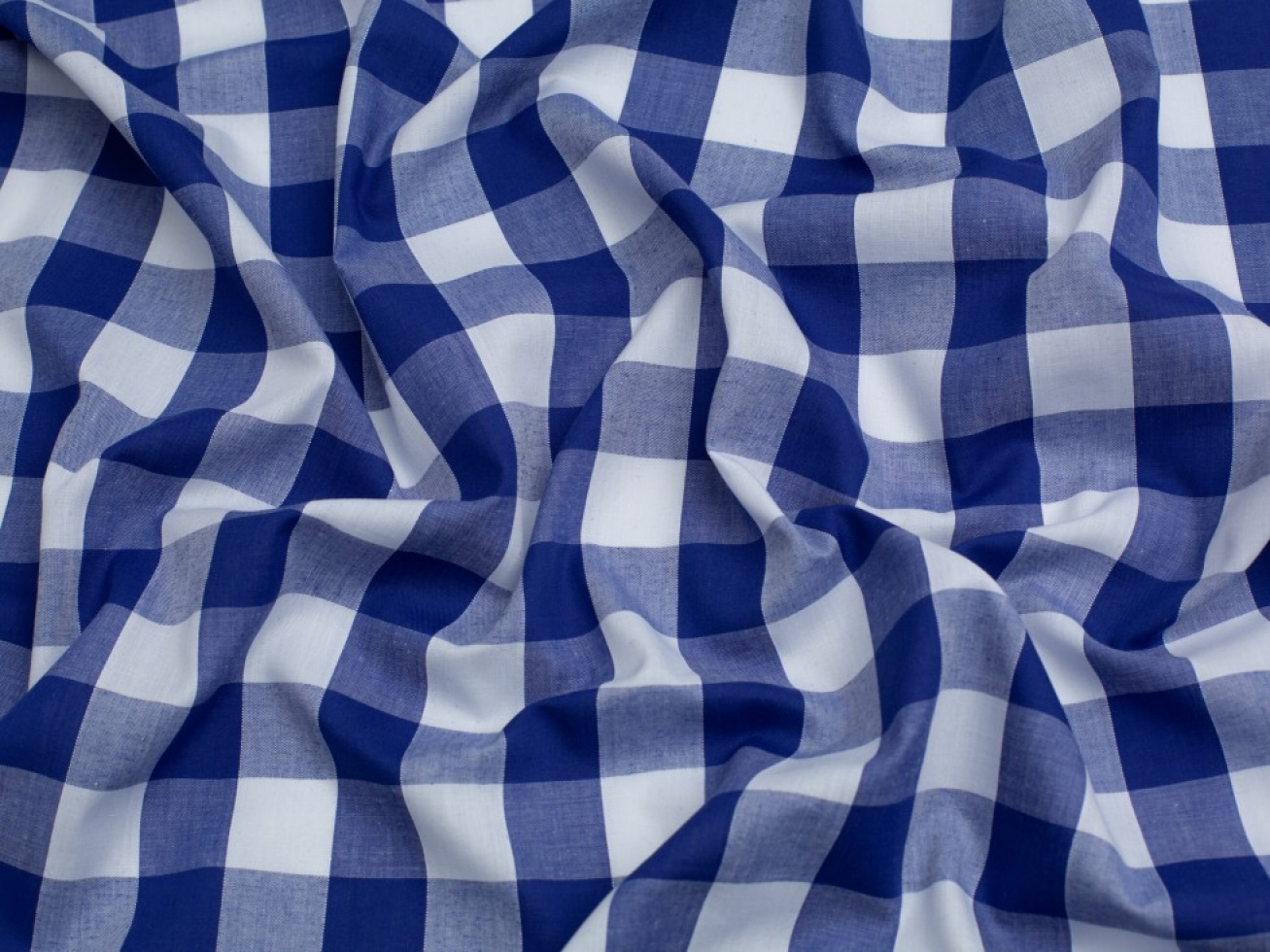 Minerva Core Range 1 inch Check Gingham Fabric Royal Blue