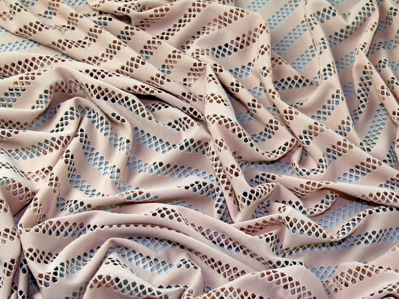 Deadstock Ladder Textured Stretch Knit Fabric Beige