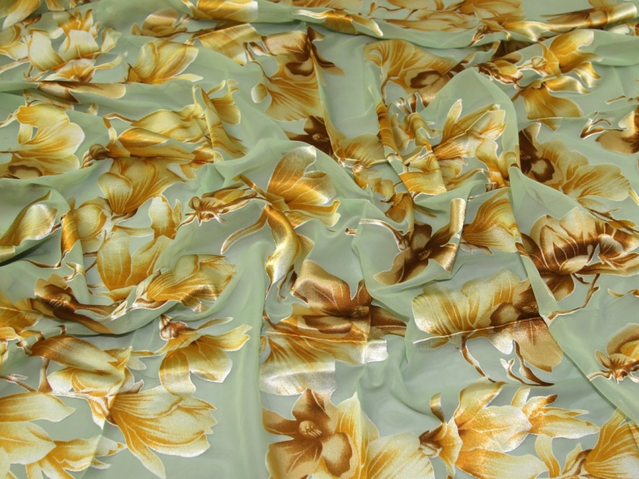 John Kaldor Arian Burn Out Sheer Chiffon Fabric Gold on Green