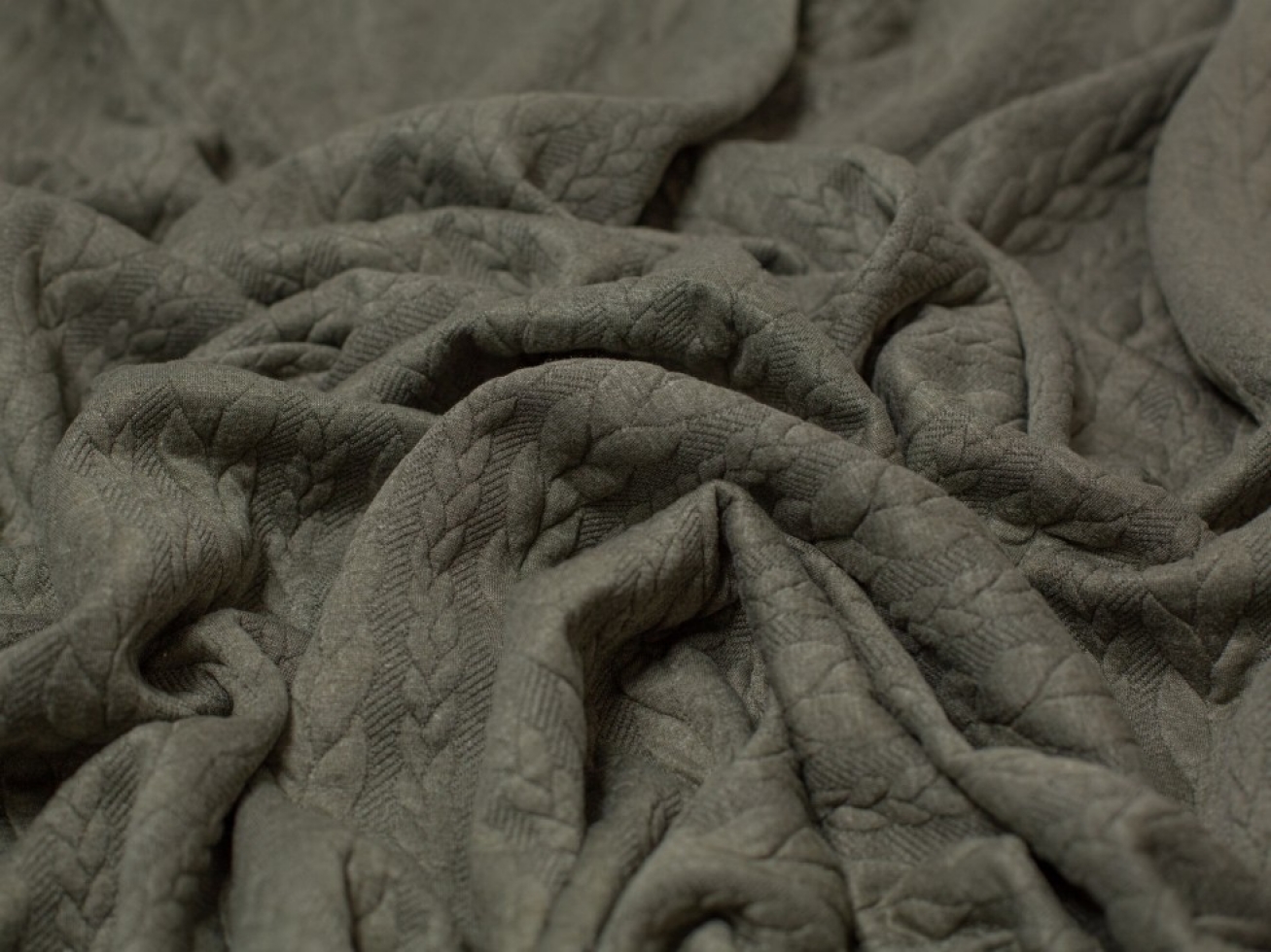 Minerva Core Range Cable Textured Stretch Knit Fabric Fern Green