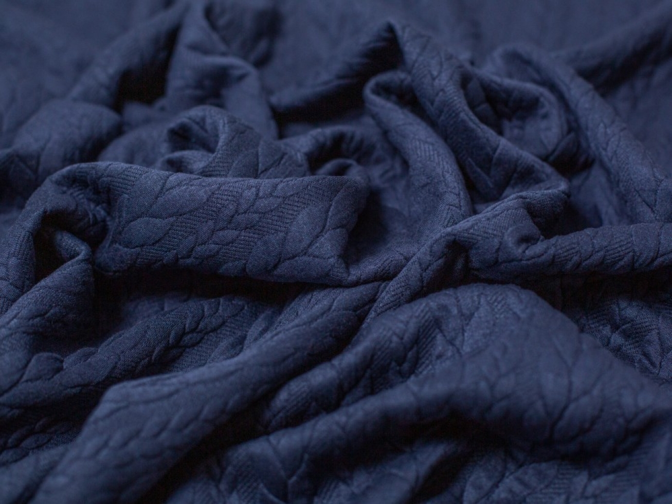 Minerva Core Range Cable Textured Stretch Knit Fabric Navy Blue