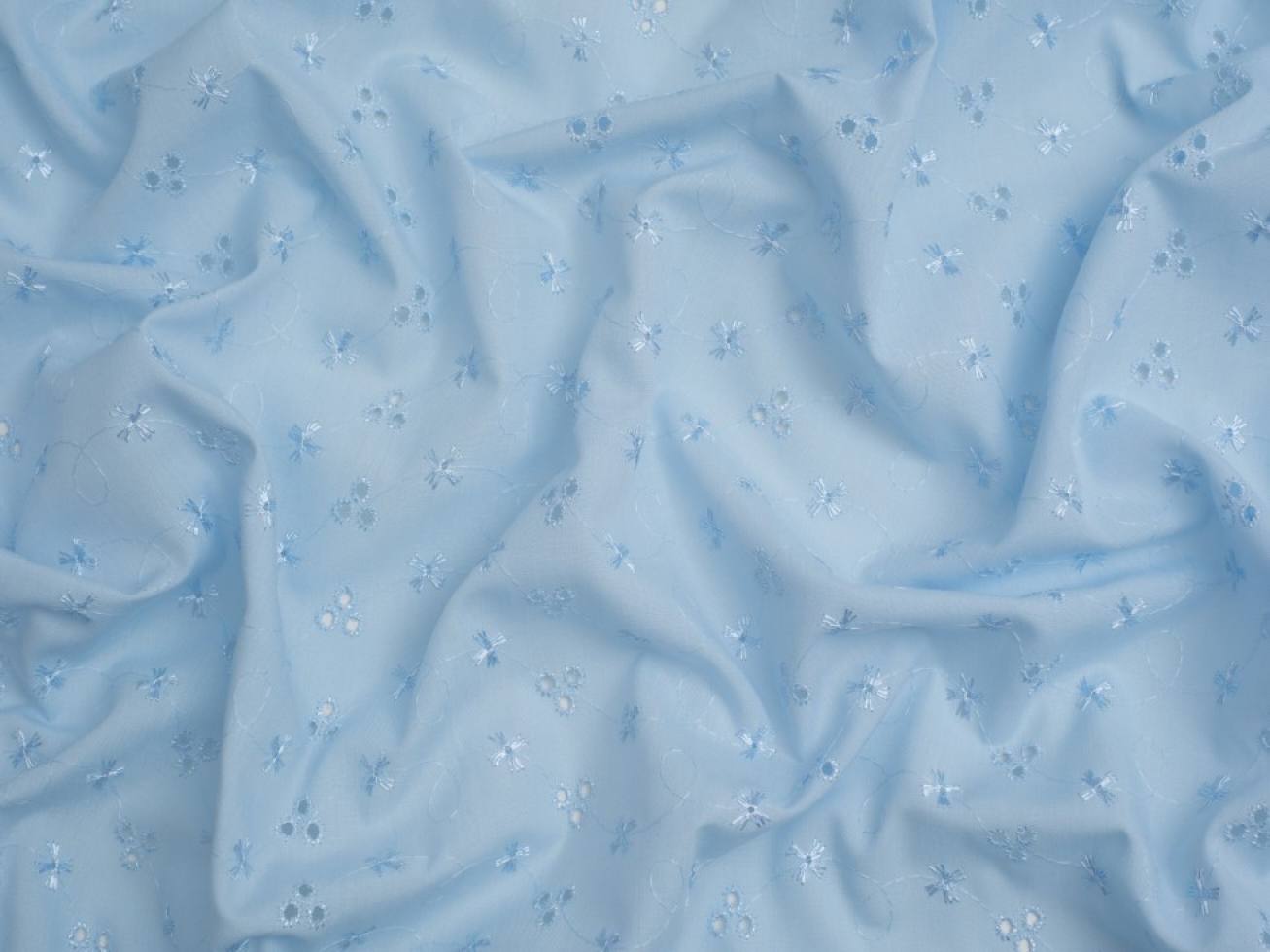 Broderie Anglaise Cotton Fabric Blue
