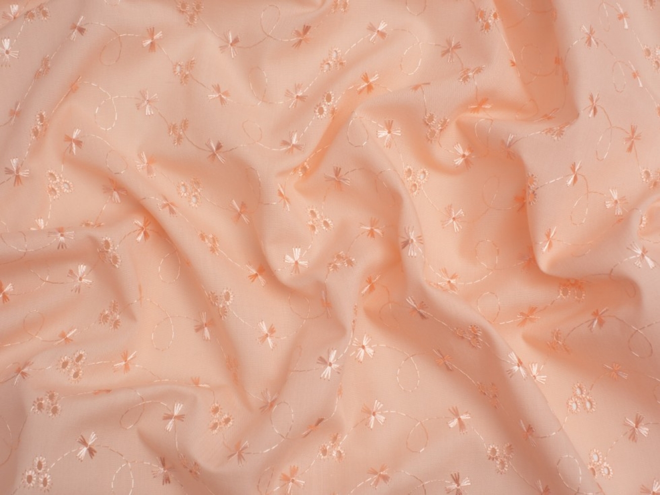Broderie Anglaise Cotton Fabric Peach