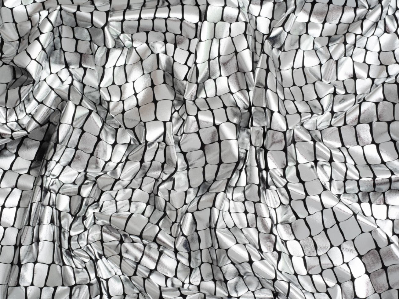 Minerva Core Range Metallic Activewear Lycra Four Way Stretch Knit Fabric Silver